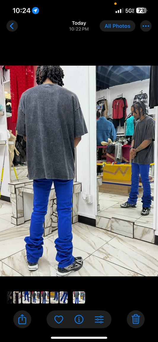 Blue Stacked Pants Men
