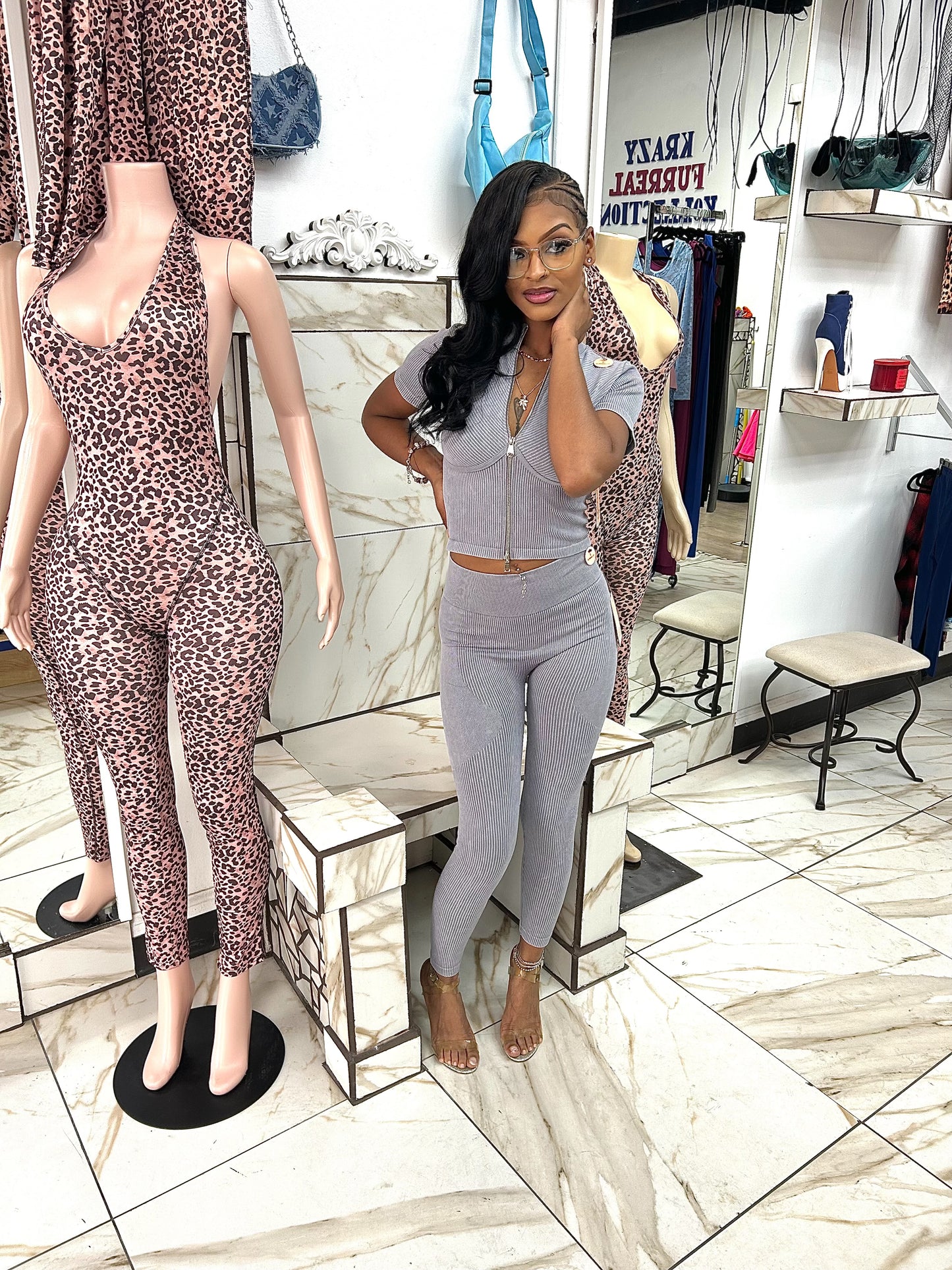 Grey Ribbed 2 Piece Set