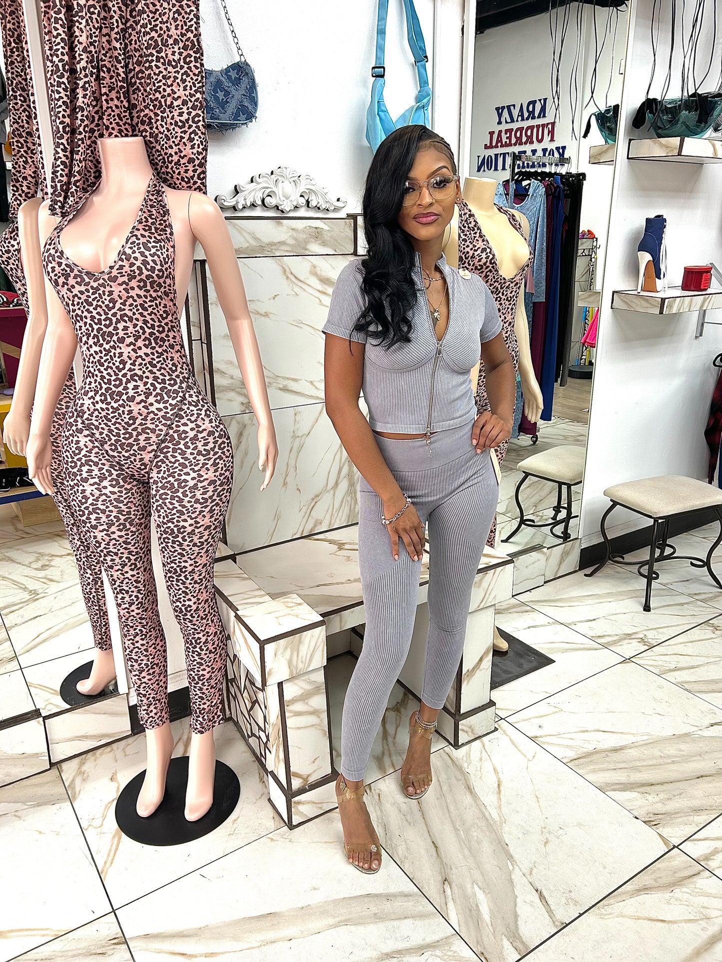 Grey Ribbed 2 Piece Set