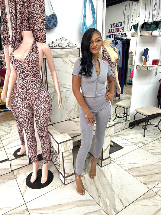 Grey Ribbed 2 Piece Set